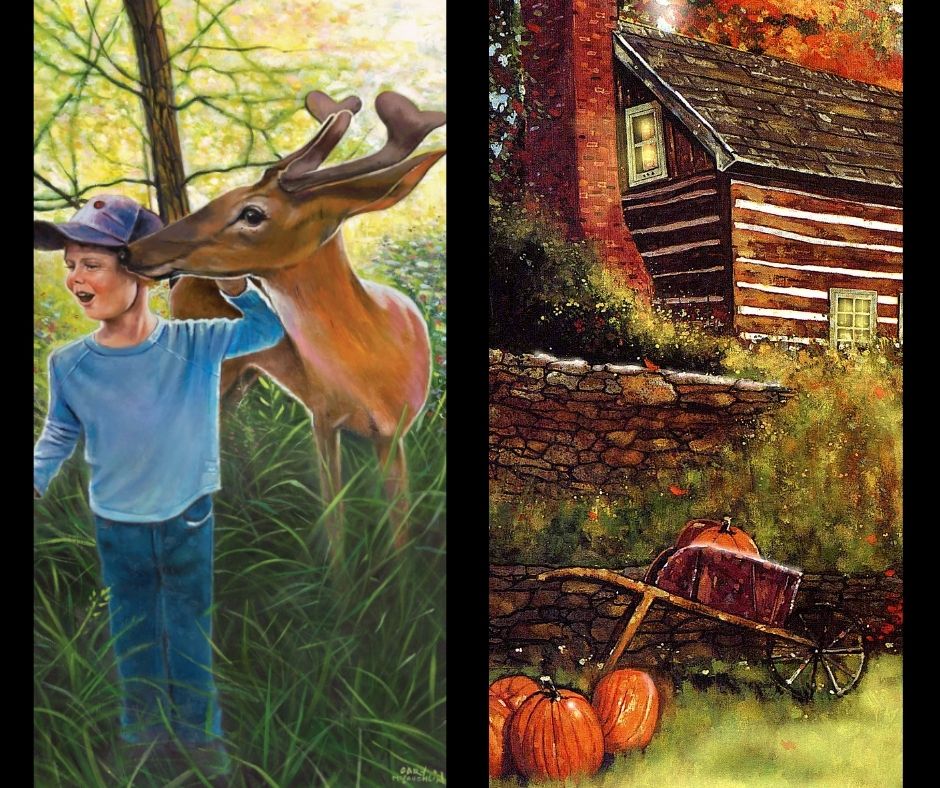 Picture of banner winners - Child with Deer and Fall Cottage Scene
